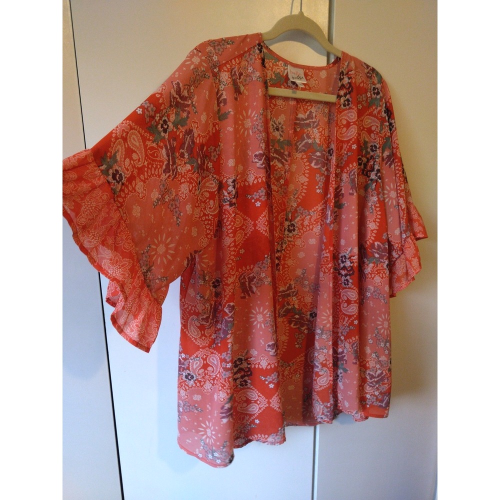 Womens Floral Open Front Kimono Duster Size 1x Boho Chic Elegant Statement